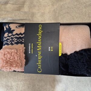 Catherine Malandrino Large 9-11 Faire Isle Dog Set of 2 Slipper Socks - New